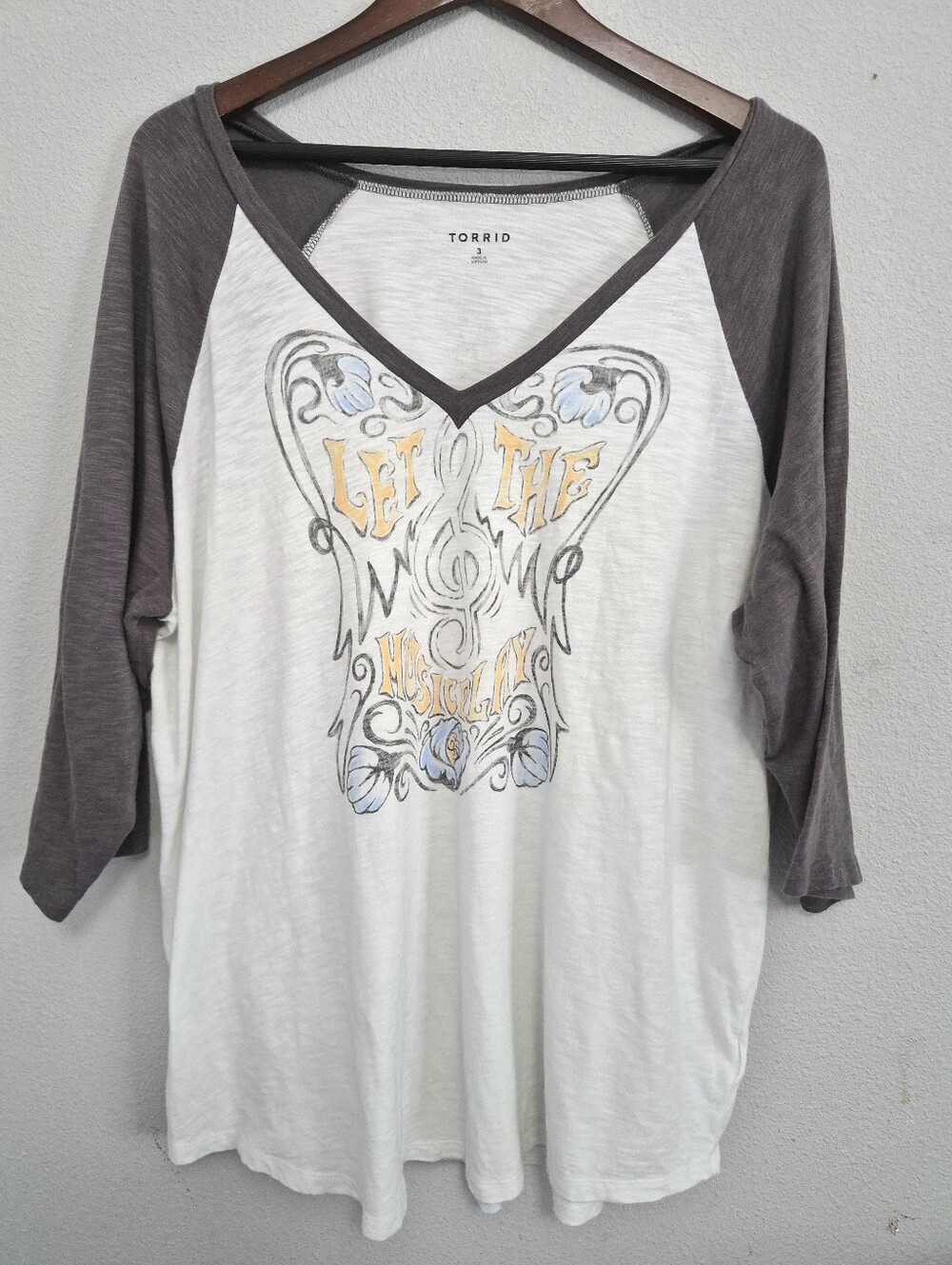 Torrid Raglan Baseball Sleeve Slub Knit Graphic Tee Size 3x Boho Festival